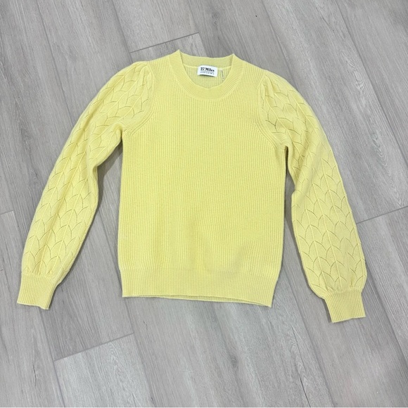 27 Miles cashmere Hinnen crewneck sweater Delicate Pointelle Stitch yellow XS - Picture 3 of 8
